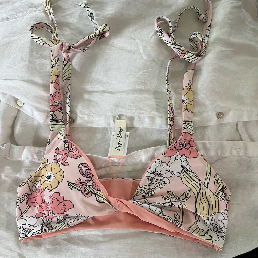 Dippin' Daisy's Pink and Yellow Bikini Top with Adjustable Straps